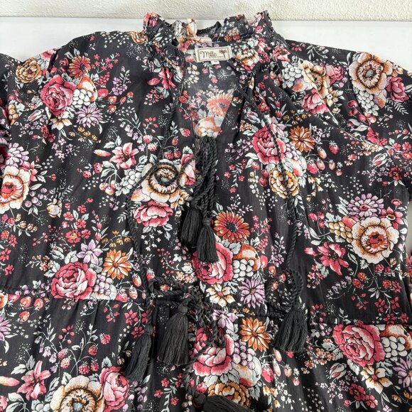 Mille Astrid Tassel Midi Dress Size M Bloomsbury Floral Long Sleeve Pockets - Picture 6 of 15